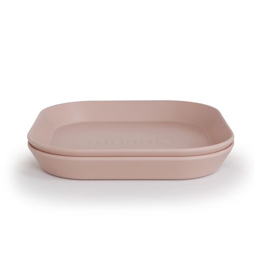 Mushie 2 neliönmuotoisen lautasen setti, blush/roosa